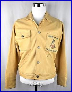 VTG Super-RARE! Ralph Lauren Country Indian Hand Painted Leather Jacket Polo L M