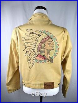 VTG Super-RARE! Ralph Lauren Country Indian Hand Painted Leather Jacket Polo L M