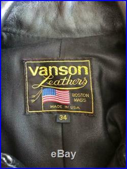 Vanson leather jacket Black vintage rare old clothes Men's 34 XS (SS) USA made