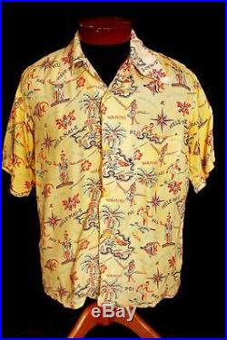 Very Rare Collectable Late 1930's-early 1940's Silky Rayon Hawaiian Shirt Sz M+