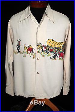 Very Rare Collectible 1940’s Rayon Gabardine Shirt With Western Scene Sz Small+