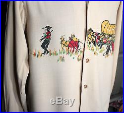 Very Rare Collectible 1940's Rayon Gabardine Shirt With Western Scene Sz Small+