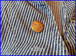 Vintage 1930 1940 Denim Chore Jacket Sweet Orr Workwear Hickory Stripe Railroad