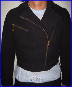 Vintage 1930s Black Wool Motorcycle Jacket Talon Grommet Hatome Zipper Size XS