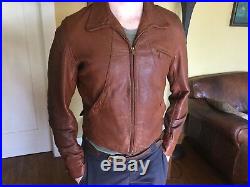 Vintage 1930s Californian Leather Jacket Buckle Back Talon Sunburst Zipper