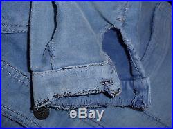 Vintage 1930s FRENCH BLUE REPAIRED FADED MOLESKIN WORK CHORE JACKET WORKWEAR