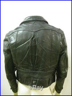 Vintage 1930s Police Black Leather Motorcycle Jacket Side Buckles Size MEDIUM
