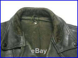 Vintage 1930s Police Black Leather Motorcycle Jacket Side Buckles Size MEDIUM
