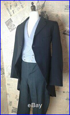 Vintage 1930s mens suit, 3 pcs suit, tailcoat, fishtail trousers, waistcoat