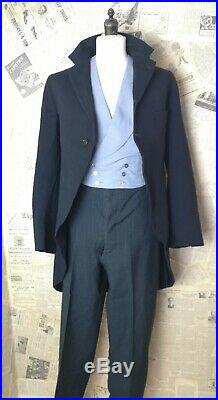 Vintage 1930s mens suit, 3 pcs suit, tailcoat, fishtail trousers, waistcoat