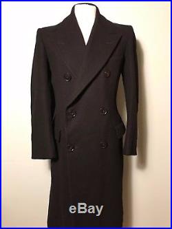 Vintage 1940’s black bespoke long double breasted overcoat coat size 36 38