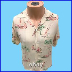 Vintage 1940s Hawaiian Tropical Pattern Men's Shirt Small