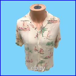 Vintage 1940s Hawaiian Tropical Pattern Men's Shirt Small