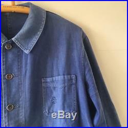 Vintage 1940s Le Fortex French Blue Workwear Cotton Chore Workwear Jacket L