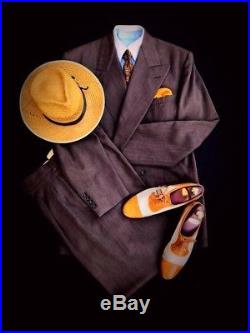 Vintage 1940s Mens 6×4 2Pc Charcoal Brown Lavender Wool Suit Sz 42