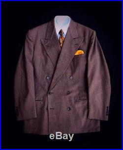 Vintage 1940s Mens 6x4 2Pc Charcoal Brown Lavender Wool Suit Sz 42