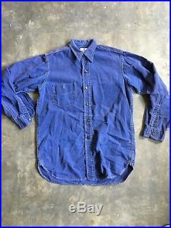 Vintage 1940s Mens Indigo Work Shirt Workwear Chambray 40s Navy 50s