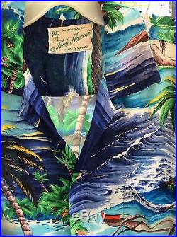 Vintage 1950'S HALE HAWAII TROPICAL OUTRIGGER Rayon HAWAIIAN SHIRT