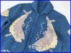Vintage 1950's 60s Cowichan Wool Full Zip Hand Knit Sweater Fish Fisherman Large