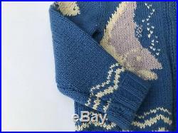 Vintage 1950's 60s Cowichan Wool Full Zip Hand Knit Sweater Fish Fisherman Large