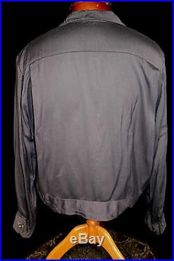 Vintage 1950's Dary Blue Grey Rayon Gabardine Zipper Jacket Size 42