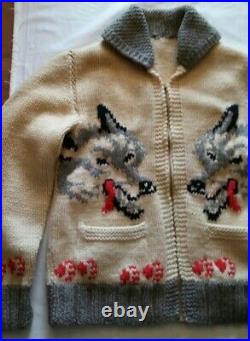Vintage 1950's Wolf Cowichan Sweater Wool 100% S Size From US Rare