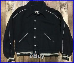 Vintage 1950's Wool Rockabilly Wear Car Club black jacket Embroidered Varsity