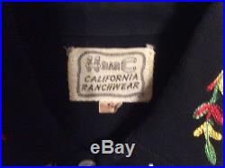 Vintage 1950s Black Western Shirt H Bar C California Ranchwear Sz SMALL Has Wear