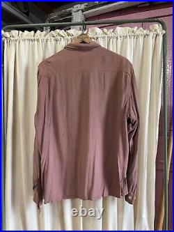 Vintage 1950s Brown Soft Viscose and Wool Long Sleeve Button Up 46 Chest