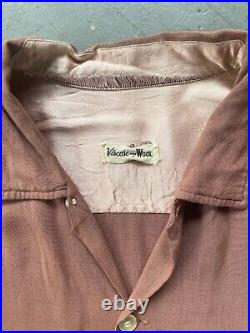 Vintage 1950s Brown Soft Viscose and Wool Long Sleeve Button Up 46 Chest