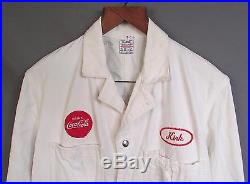 Vintage 1950s Coca Cola White Herringbone Twill Work Coveralls Patch Uniform Lee