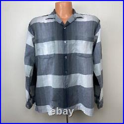 Vintage 1950s Grey Plaid Loop Collar Long Sleeve Shirt McGregor Magic Cloth 50s