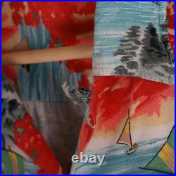 Vintage 1950s Penney's Hawaiian Birds Cranes Boats Shirt Size 16 16 1/2 Rayon