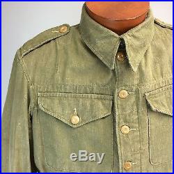 Vintage 1955 50s Denim Overall Battle Dress Blouse British Army Green Jacket Vtg