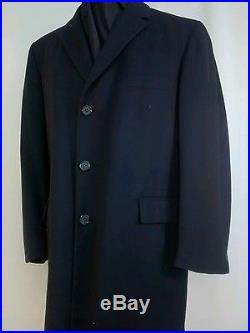 Vintage 1960s CROMBIE cloth Navy Blue Topcoat Men's Size Large 44R Overcoat