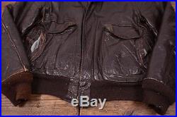 Vintage 1960s Dark Brown Leather Real Fur Collar Flight Jacket Mens 36 S R2990