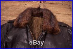 Vintage 1960s Dark Brown Leather Real Fur Collar Flight Jacket Mens 36 S R2990