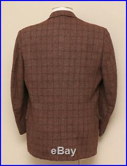 Vintage 1960s Mens 44L Andover Clothes Brown and Red Plaid Wool Blazer