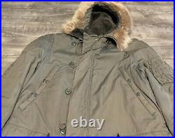 Vintage 1960s N3B Hooded Parka Jacket Snorkel Military Fur Hood USAF Men's Large
