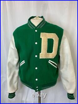 Vintage 1970s BUTWIN Varsity Letter D Letterman Jacket Green Size White Sleeves