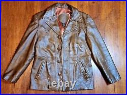 Vintage 1970s Cabretta Leather Blazer Sport Coat Brown Jacket 42 Reg Movie Prop