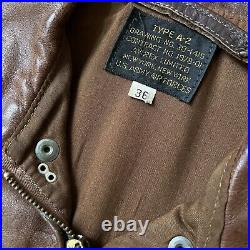 Vintage 1970s Leather Flight Jacket US Army Air Forces A-2 Brown Avirex USA Sz36