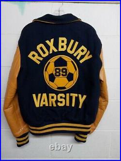 Vintage 1970s Roxbury High School Black Wool Varsity Jacket Leather Sleeves