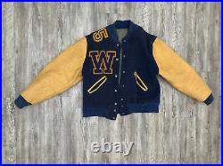 Vintage 1970s Warren High School Varsity Jacket Leather Sleeves Size M/L