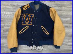 Vintage 1970s Warren High School Varsity Jacket Leather Sleeves Size M/L