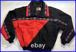 Vintage 1980s David James Aztec Print Bomber Jacket Made in USA Size Large