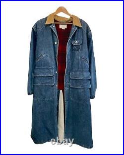 Vintage 1980s Ralph Lauren DUNGAREES Denim Trench Coat Jean Flannel Chore Jacket