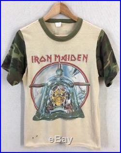 Vintage 1984 Iron Maiden Aces High Powerslave Camo Sleeve Rock T-Shirt Rare