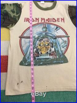 Vintage 1984 Iron Maiden Aces High Powerslave Camo Sleeve Rock T-Shirt Rare