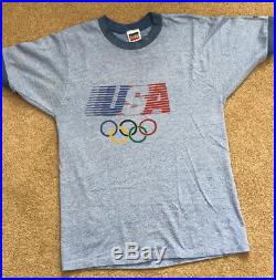 Vintage 1984 Olympics Logo Levis T-Shirt Mens Medium M Ringer USA 1980s 80s